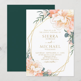 Invitation Chic Blush Gold Peach Emerald Green FlorMariage