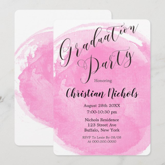 Invitation Chic Blush Pink Aquarelle Graduation Party Invit (Devant / Derrière)