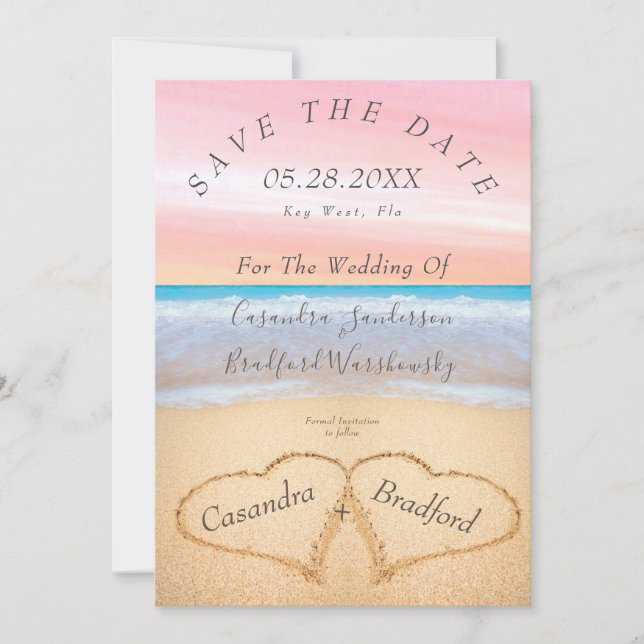 Invitation Chic Blush Pink Beach Coeurs de mariage mariage de (Devant)