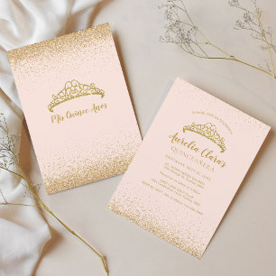 Invitation Chic Blush Pink Gold Parties scintillant Tiara Qui