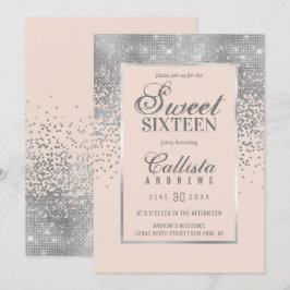 Invitation Chic Blush rose argent Parties scintillant Confett
