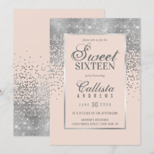 Invitation Chic Blush rose argent Parties scintillant Confett