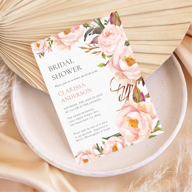 Invitation Chic Blush Rose Floral Douche nuptiale (Créateur téléchargé)