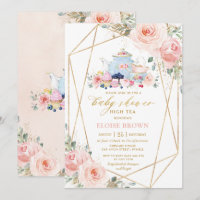 Chic Blush Rose Floral High Tea Baby shower