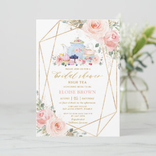 Invitation Chic Blush Rose Floral High Tea Fête des mariées