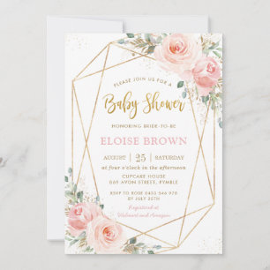 Invitation Chic Blush rose Floral or Baby shower géométrique