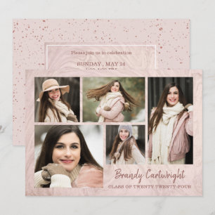 Invitation Chic Blush Rose Gold Marble Graduate 5-Photo