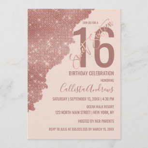 Invitation Chic Blush Rose Parties scintillant or Couleur Blo