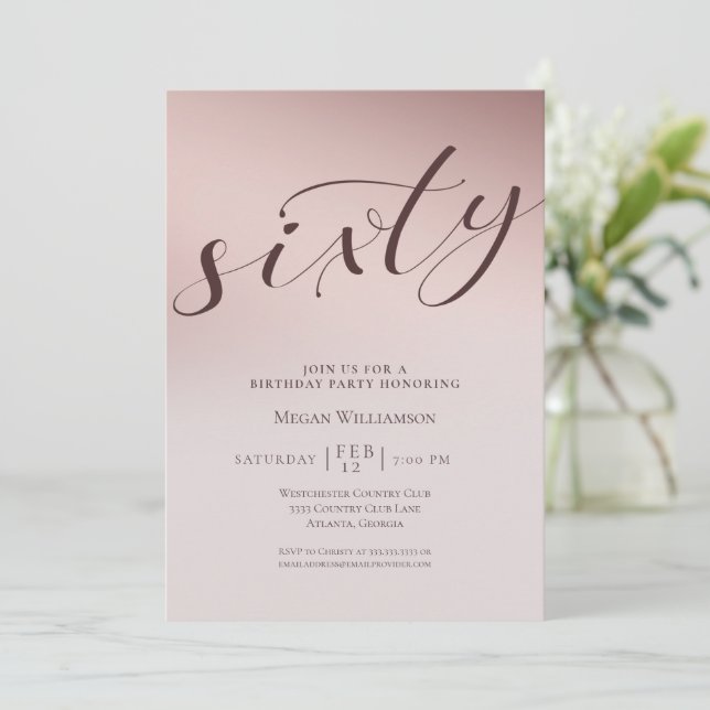 Invitation Chic Blush Rose Soixante Surprise Anniversaire (Debout devant)
