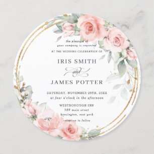 Invitation Chic Blush Soft Rose Floral Mariage or vert