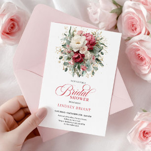 Invitation Chic Bohème Crimson Blanc Fleurs de Mariage