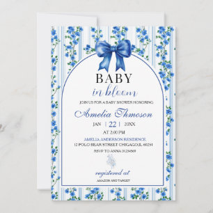 Invitation Chic Bohème Fleur Bleue Garçon Baby Shower Floral