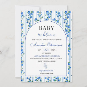 Invitation Chic Bohème Fleur Garçon Bleu Sauvage Baby Shower