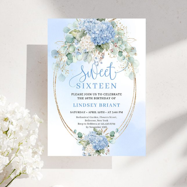 Invitation Chic Bohemian Blue Floral Gold Sweet 16 Invite (Chic Bohemian Blue Floral Gold Sweet 16 Invite)