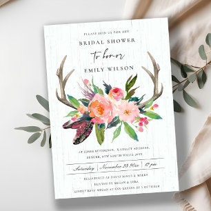 INVITATION CHIC BOHO BLUSH ANTLER EN BOIS FÊTE DES MARIÉES FL