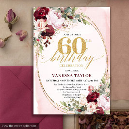 Invitation Chic Boho Burgundy Blush Floral 60th Birthday