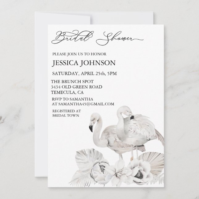 Invitation Chic Boho Fête des mariées Flamant rose blanc Trop (Devant)