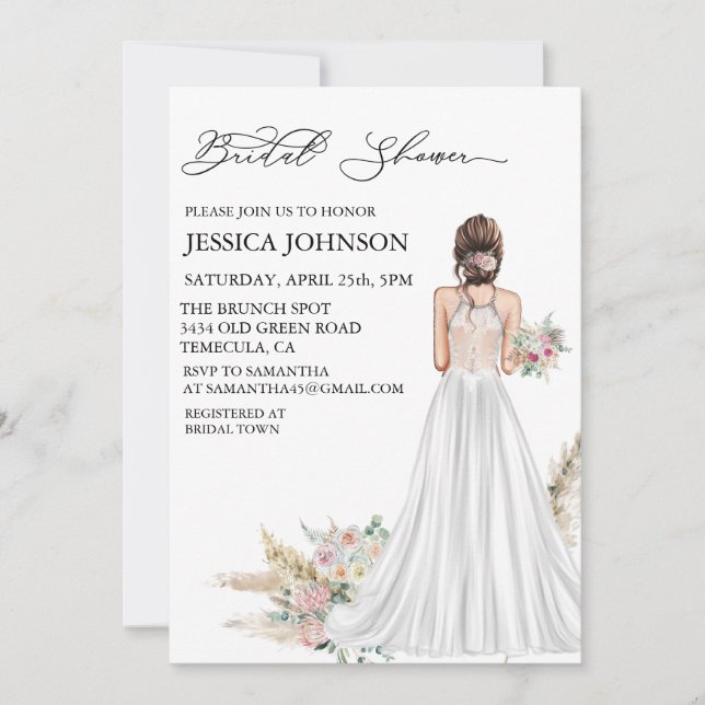 Invitation Chic Boho Fête des mariées Mariage robe Brunette (Devant)