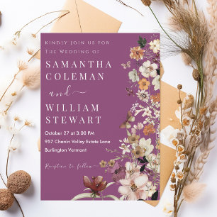 Invitation Chic Boho Fleur sauvage Rustic Berry Purple Mariag