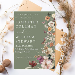 Invitation Chic Boho Fleur sauvage Rustique Sage Mariage vert