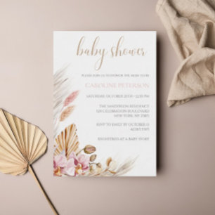 Invitation Chic Boho Floral Pampas Baby shower en herbe