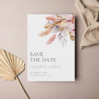 Chic Boho Floral Pampas Grass Enregistrer la date