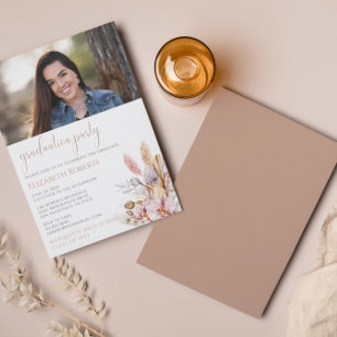 Invitation Chic Boho Floral Pampas Grass Graduation