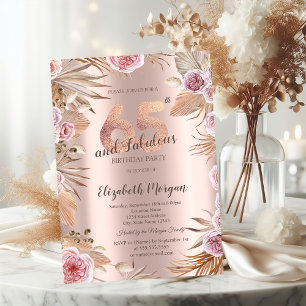 Invitation Chic Boho Flowers Rose Gold 65e anniversaire