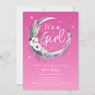 Invitation Chic Boho Pampas Baby shower de lune d'herbe