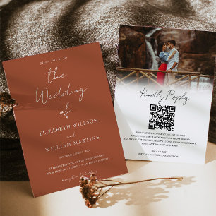 Invitation Chic Boho Terracota QR Code RSVP Mariage photo