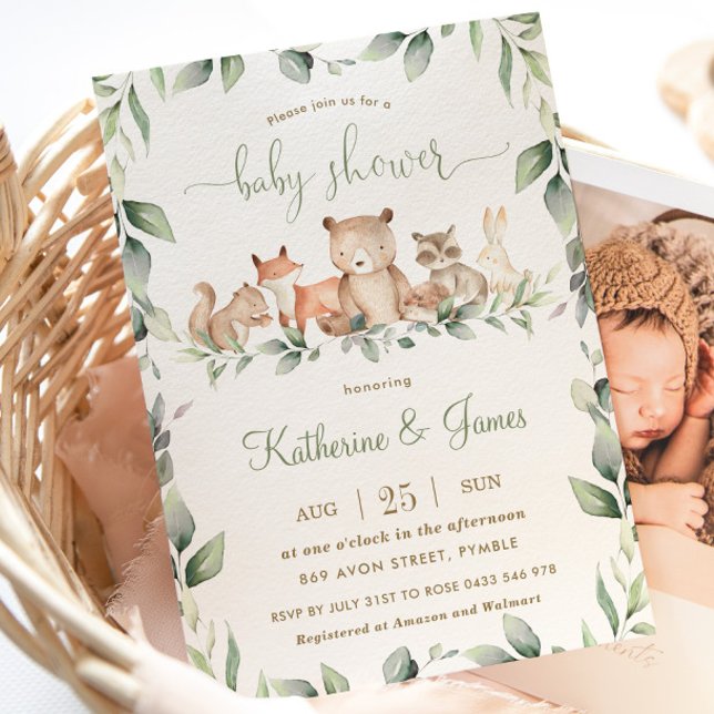 Invitation Chic Bois Animaux Végétation Baby shower Neutre (Créateur téléchargé)