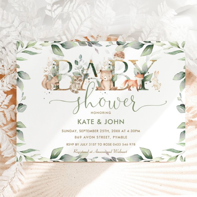 Invitation Chic Bois Animaux Végétation Baby shower Neutre (Créateur téléchargé)