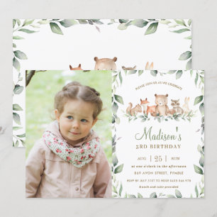 Invitation Chic Bois Animaux Végétaux Photo Anniversaire