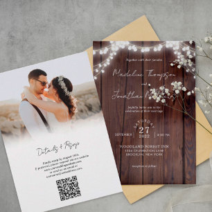Invitation Chic Bois Chaîne Lumières Mariage de photos QR Cod