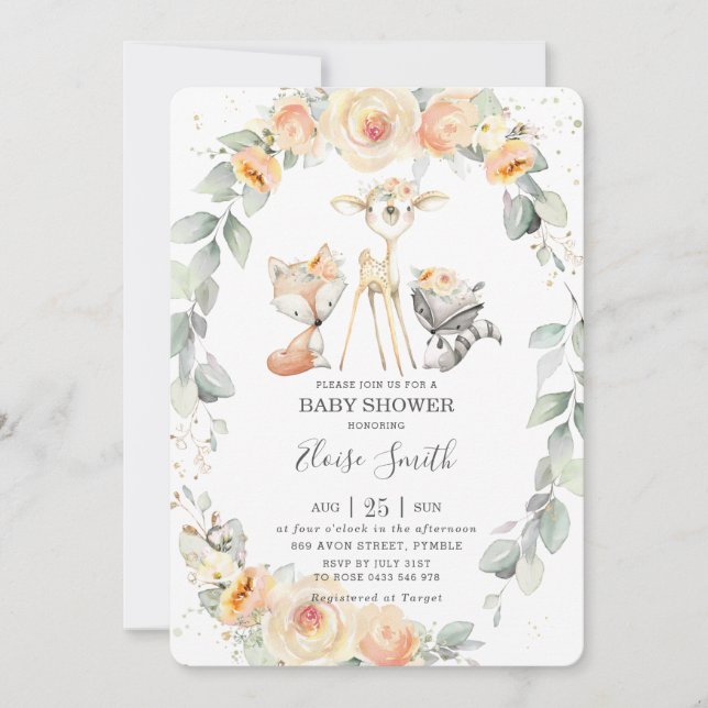 Invitation Chic Bois Jaune Baby shower Floral Vert (Devant)