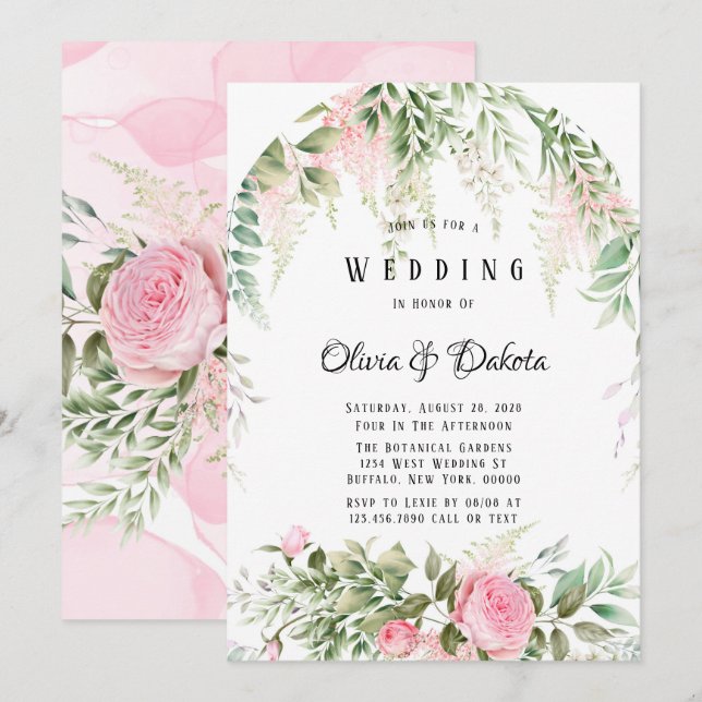 Invitation Chic Botanique Rose Wisteria Floral Mariage frança (Devant / Derrière)