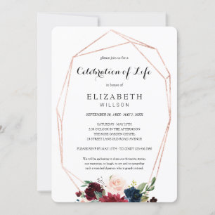 Invitation Chic Bourgogne Fête Florale de la vie funéraire