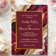 Chic Bourgogne Or Agate Marbre Mariage Moderne 