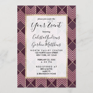 Invitation Chic Bourgogne or Arrowhead Chevron géométrique