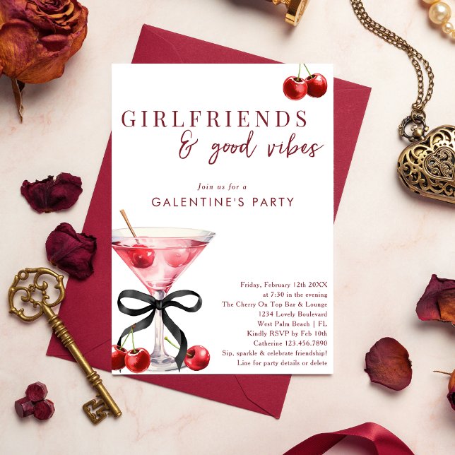 Invitation Chic Bow Cherry Martini Galentines Dinner Party (Créateur téléchargé)