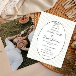 Invitation Chic Bow Minimalist Stripe Green Wedding 
