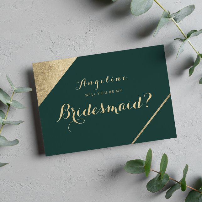 Invitation Chic Bridesmaid bois glamour vert or (Glamorous forest green gold chic Bridesmaid Invitation)