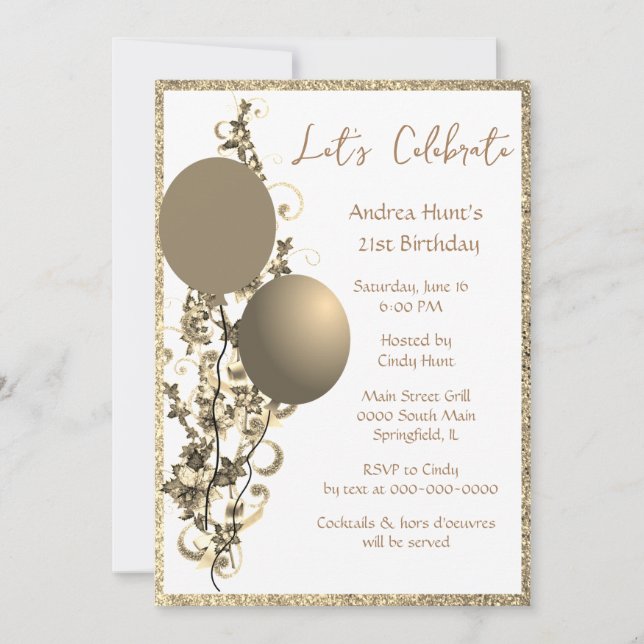 Invitation chic bronze et or pour anniversaire pai (Devant)