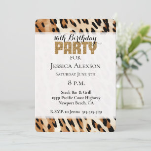 Invitation Chic Brown crème Leopard Gold Parties scintillant 