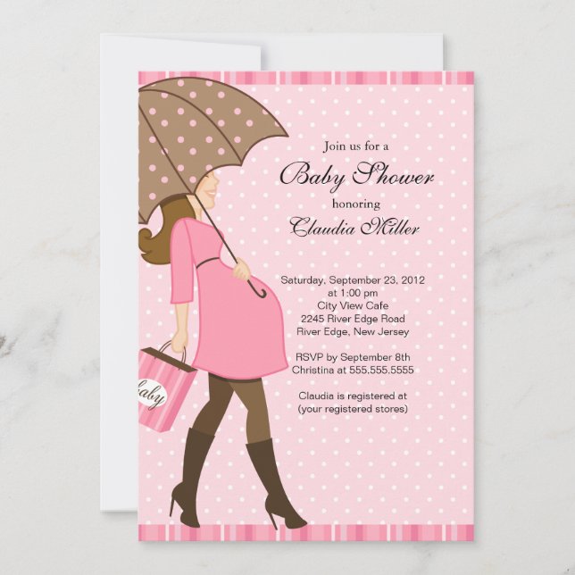 Invitation Chic Brunette Baby shower de maman enceinte (Devant)