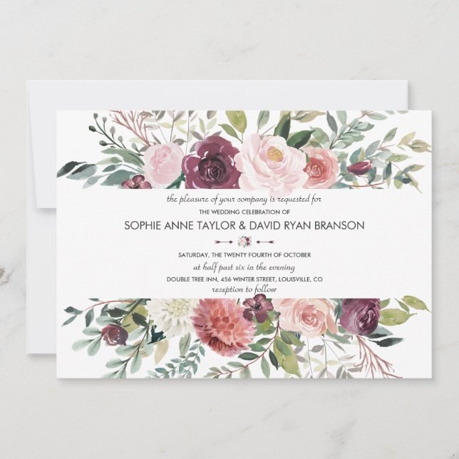 Invitation Chic Burgundy Blush Floral Mariage Wreath (Devant)