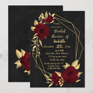 Invitation Chic burgundy et doré noir nuptiale douche