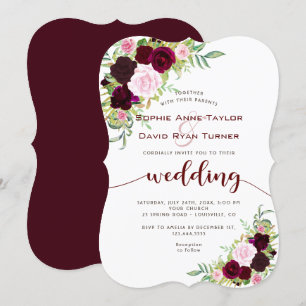 Invitation Chic Burgundy Marsala Floral Mariage or