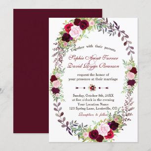 Invitation Chic Burgundy Marsala Floral Mariage Wreath