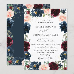 Invitation Chic Burgundy Navy Blue Blush FlorMariage